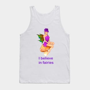 I Believe in Fairies - pink dress fairy faerie elf on toadstool Tank Top